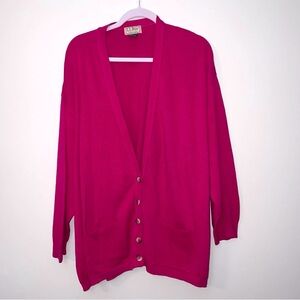 L.L. Bean Cardigan Sweater XL Cotton Vintage Red Pink Magenta
